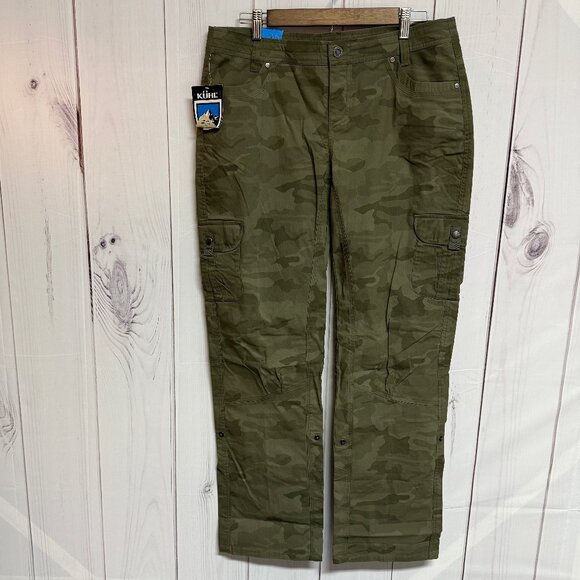 KÜHL Splash Roll-Up Pants Women’s 14 Reg Green Camo Hiking Cargo NWT - Picture 1 of 11
